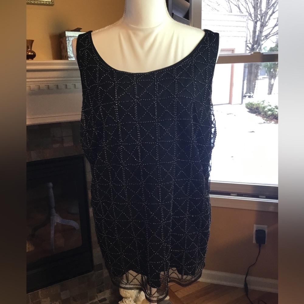 Chico’s Travelers Dressy Black Beaded Tank Top  Size Medium NWOT